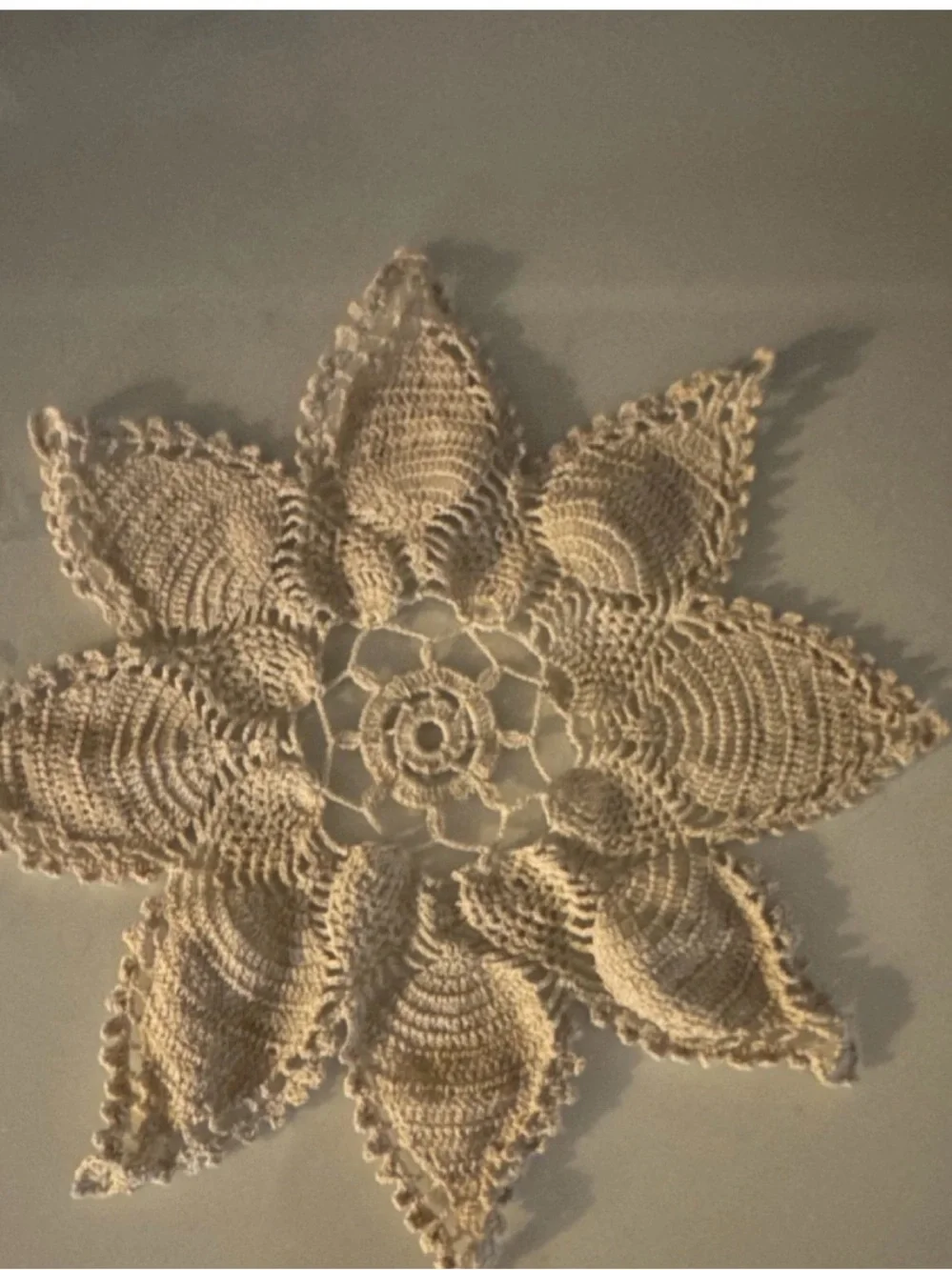 Handcrafted vintage Cream Crochet Doily Table Accent - Floral Motif